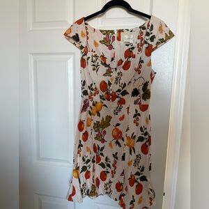 Anthropologie Fruit-Print Midi Dress in White with Orange & Green